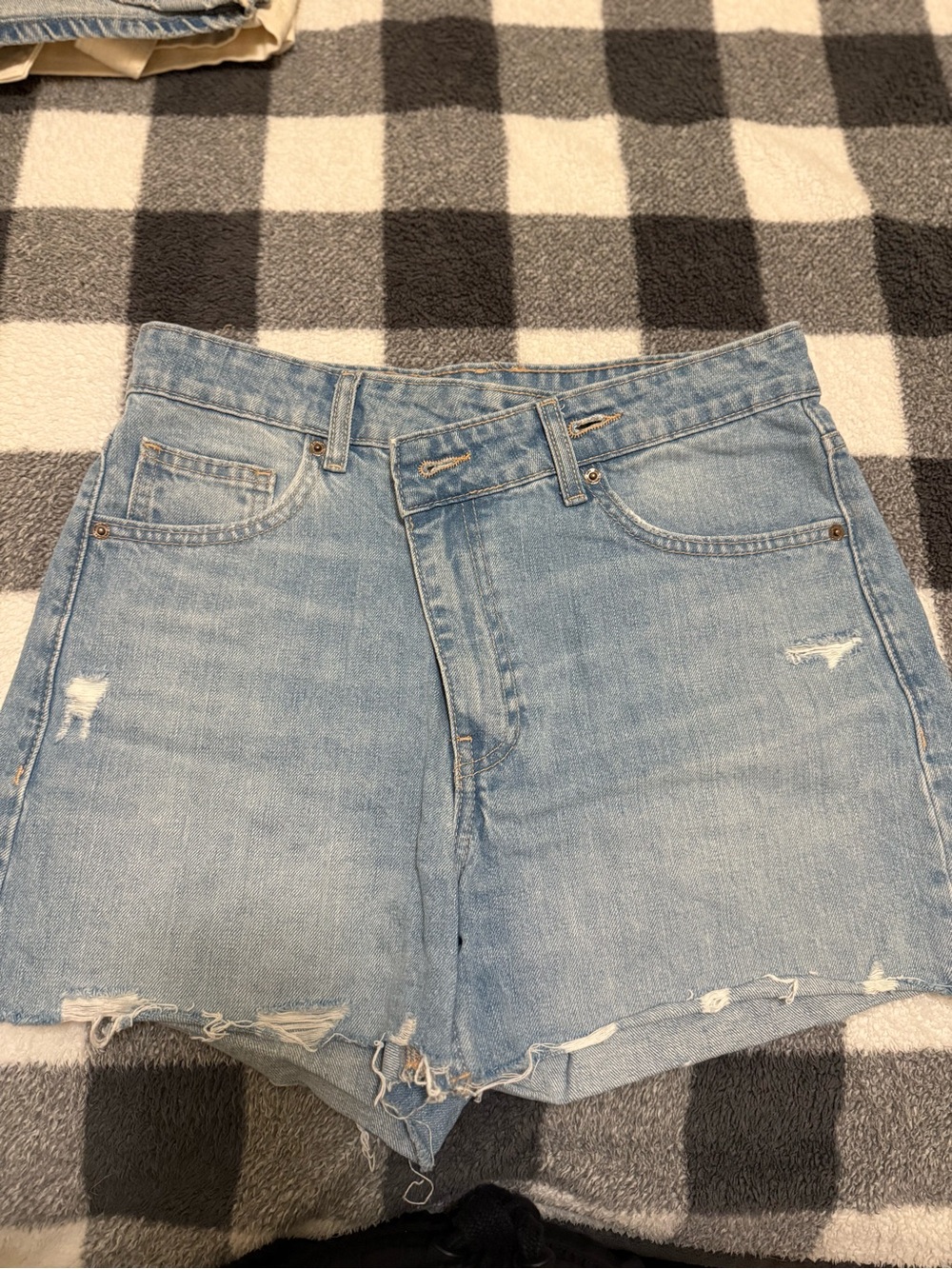 Zara Light Blue Distressed Denim Shorts